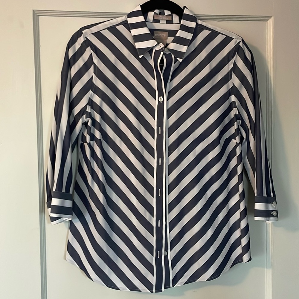 Chico’s blouse navy and white